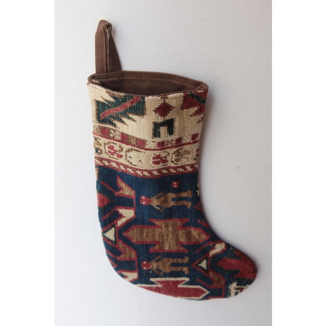 Art Deco Rustic Antique Rug Stocking – Folk Art Home Accent For Sale - Image 3 of 7