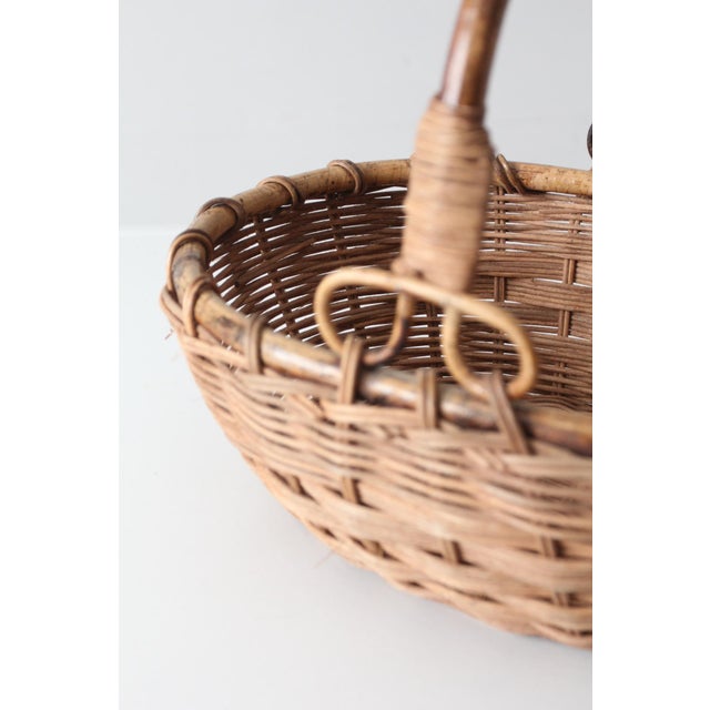 Vintage Woven Gathering Basket With Bamboo Handle For Sale - Image 10 of 13