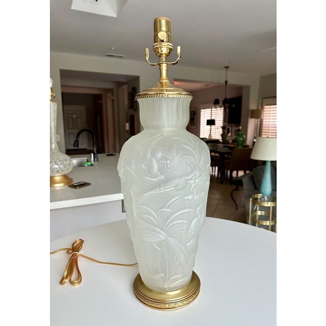 Single Chinoiserie Satin Glass Muller Freres Style Table Lamp For Sale - Image 15 of 15