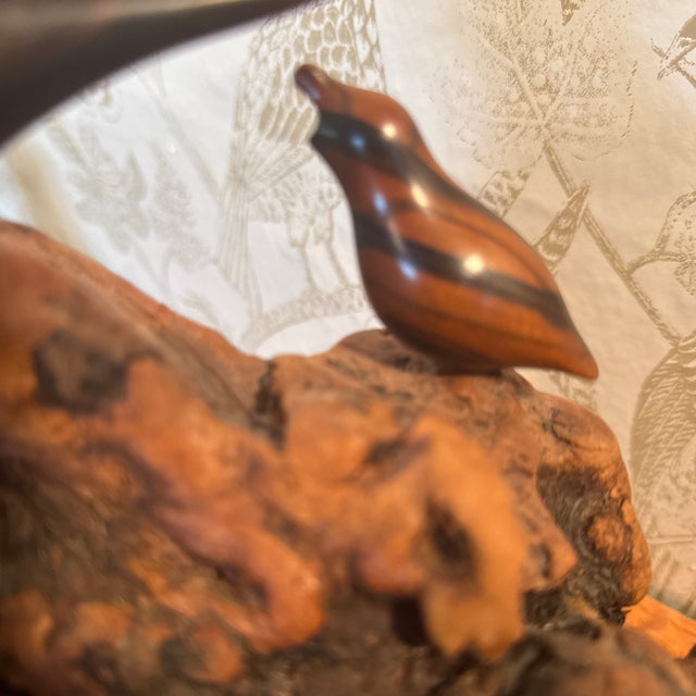 Vintage 7 Wooden Birds on Carved Burl Wood Sculpture For Sale - Image 4 of 12