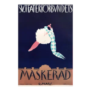 1920 Swedish Theater Poster - Theater Association, Maskerad (Two Acrobats)