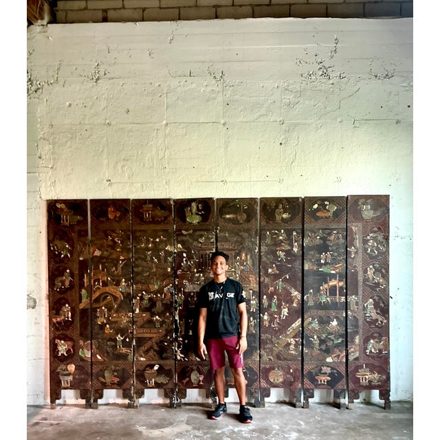 Vintage Asian 19th Century 8 Panel Coromandel Screen For Sale - Image 4 of 12