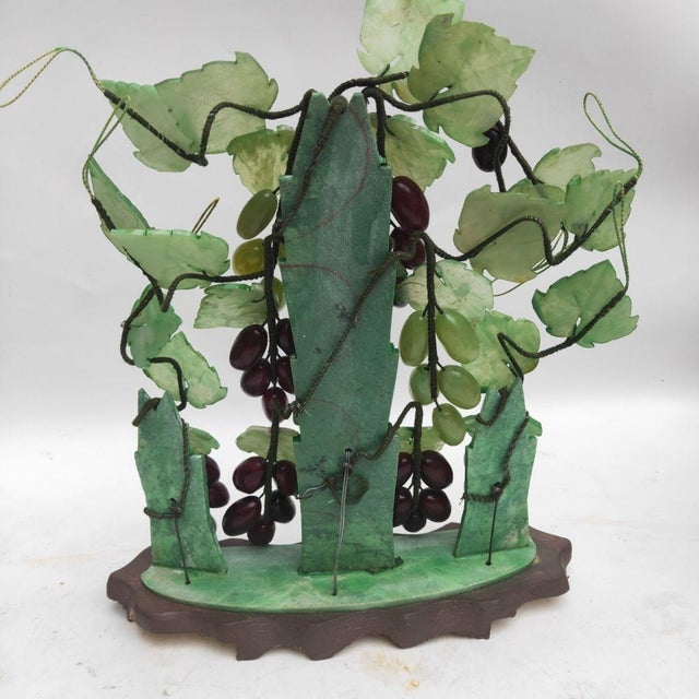 Vintage Serpentine Jade Grape Bonsai Sculpture – Gemstone Fruit on Carved Base For Sale - Image 10 of 10