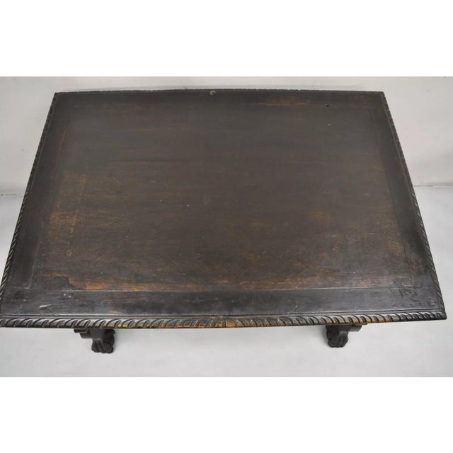 Brown Antique 19th C Spanish Renaissance Carved Oak Wood 2 Drawer Library Table Desk For Sale - Image 8 of 12