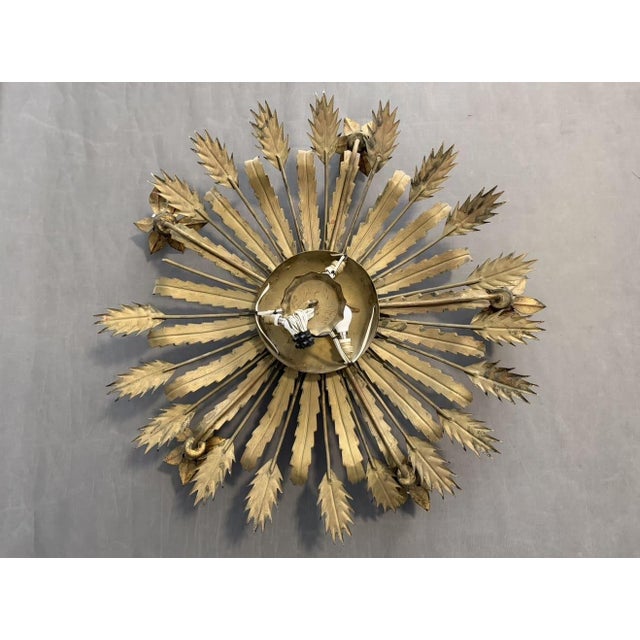 Spanish Ceiling Lamp with Gilded Iron and Floral Motif, 1950s For Sale - Image 6 of 9