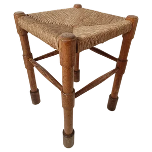 Italian Rustic Stool in Ash and Wicker by Vico Magistretti