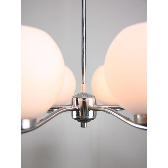 Vintage Italian Chrome and Opaline Chandelier, 1970s For Sale - Image 3 of 15