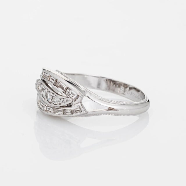 Mid 20th Century Mixed Cut Diamond Band Vintage 14k White Gold Ring Sz 8 For Sale - Image 4 of 7