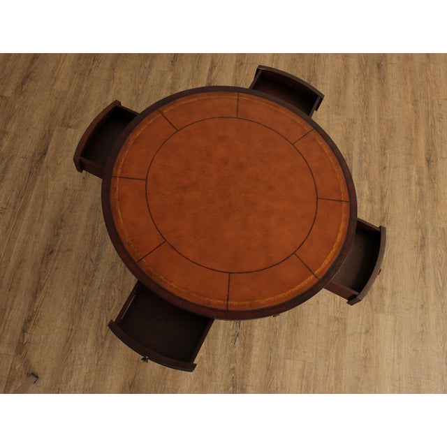 Ethan Allen Regency Style Round Leather Top Mahogany Rent Table For Sale - Image 10 of 18