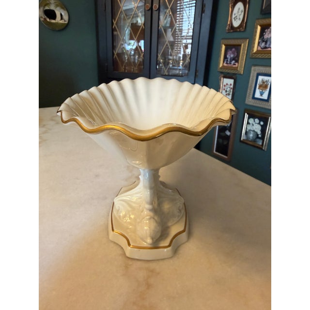 Late 20th Century Vintage Lenox Aquarius Dolphin Pedestal Centerpiece Bowl With 24k Gold Trim For Sale - Image 5 of 11