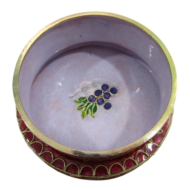1980s Vintage Decorative Cloisonne Wine Bottle Coaster With Grape and Vine Motif For Sale - Image 5 of 8