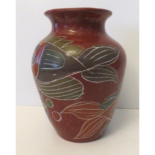Etched Nicaragua Central America Hand-made Pottery Vase w/ Fish Decoration Vintage Great vintage condition. No damage,...