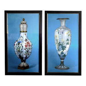 1960s Photorealist Chinoiserie Vase Still Life Oil Paintings, Framed - a Pair