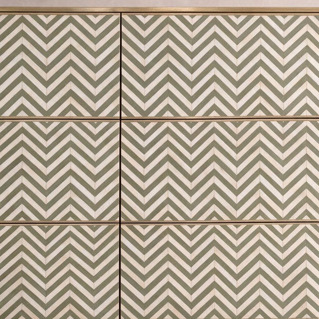 Not Yet Made - Made To Order Veyra Chevron Inlay Six-Drawer Dresser - Olive Green by House of Jaipur For Sale - Image 5 of 7