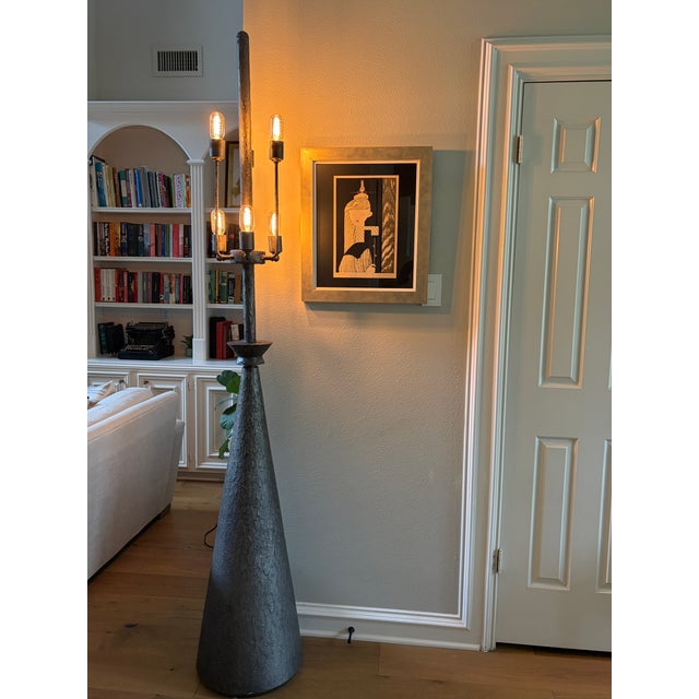 1960s 1960s Monumental 7 Ft Brutalist Sculptural Floor Lamp | Hand-Fabricated Textured Metal | Architectural Statement | 90 LBS For Sale - Image 5 of 18
