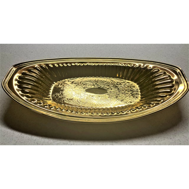 Vintage Gold Bread Tray believed to be gold electro-plate. This pretty engraved fluted tray can be used for almost...