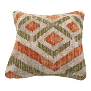 Arteverk Handwoven Afghan Kilim Pillow — Orange & Green Diamonds For Sale