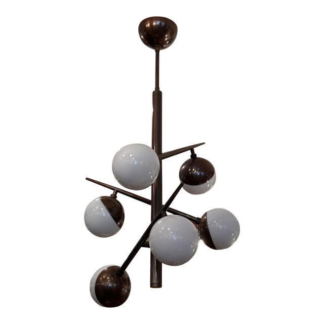 Arteriors Linkka Modern Bronze Finish + Opal Glass Chandelier For Sale