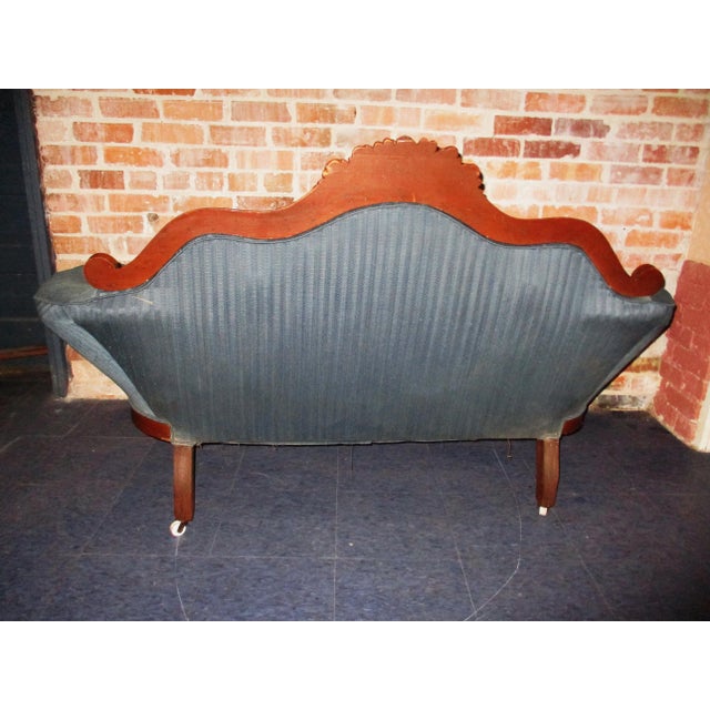 Late 19th Century Late 19th Century Antique Victorian Ornate Heavily Carved Walnut Loveseat For Sale - Image 5 of 16