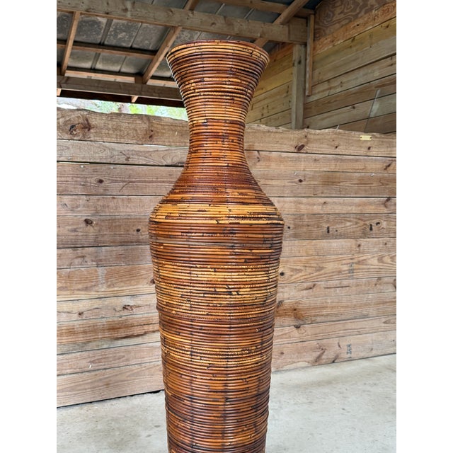 Gabriella Crespi Monumental Vintage Boho Sculptural Rattan Floor Vase – 51” Organic Modern Vessel For Sale - Image 4 of 11