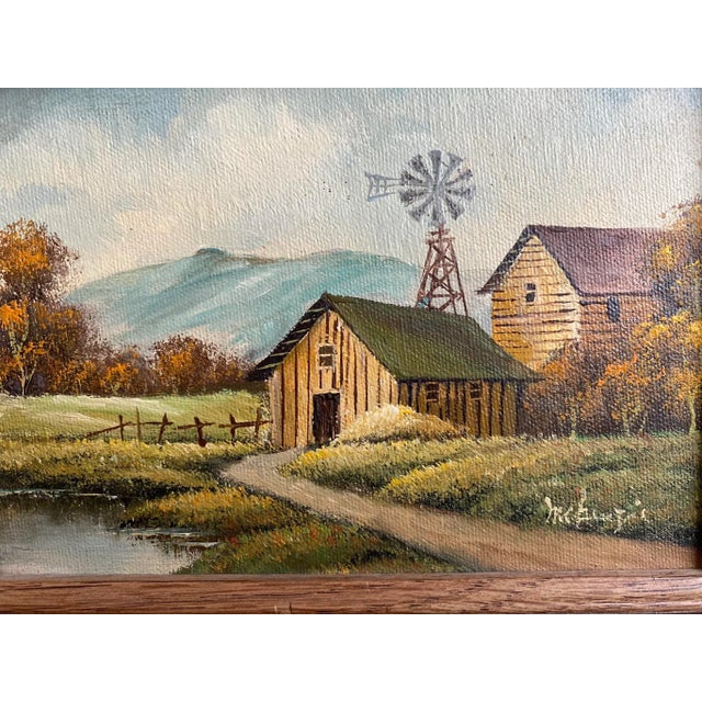 American Mid 20th Century Rural Landscape with Barn Signed Painting, Framed For Sale - Image 3 of 8