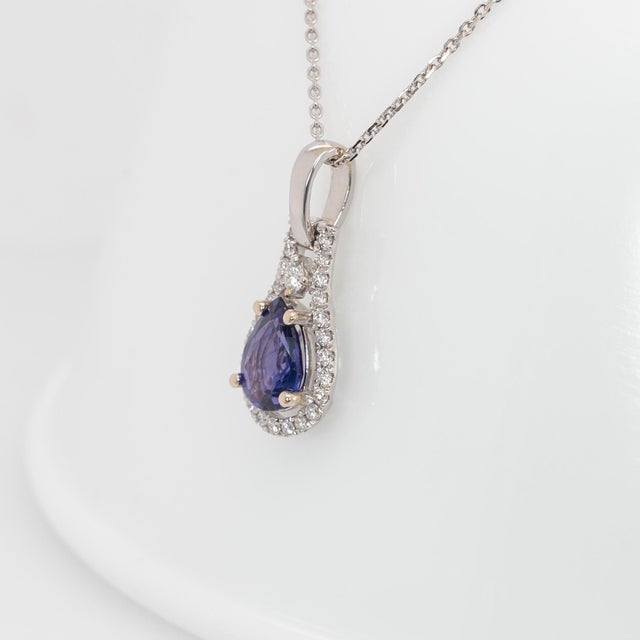 2020s Purple Sapphire Pendant With Natural Diamonds Accents: Solid 14k Gold, 7x5mm For Sale - Image 5 of 9