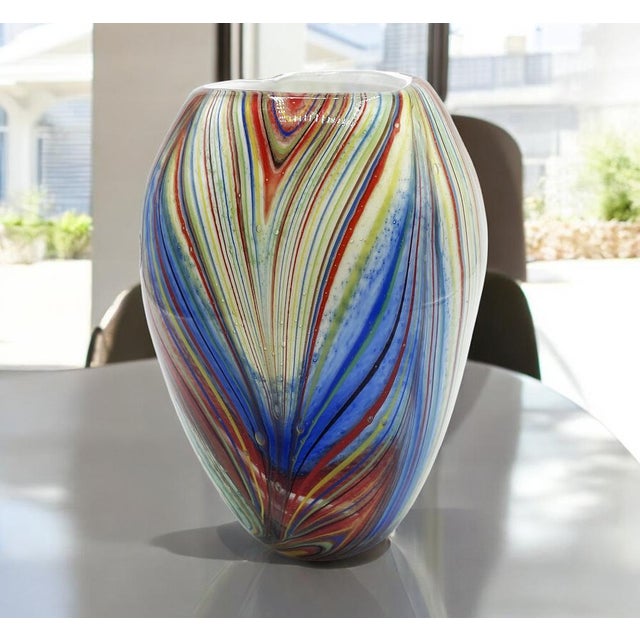 Murano Multicolor Striped Cased Glass Vase, 1960s For Sale - Image 11 of 18