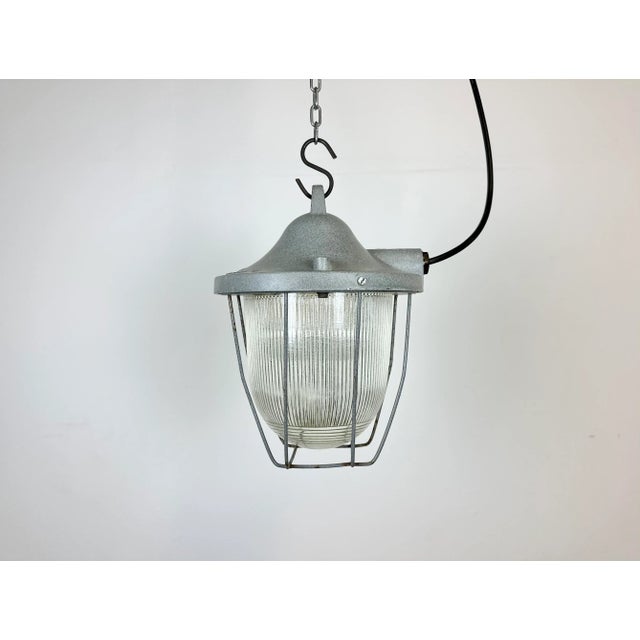 Industrial Grey Bunker Light from Polam Gdansk, 1970s For Sale - Image 12 of 12
