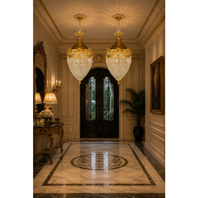 Metal 1980 French Louis XVI Gold Bronze Crystal Lanterns Pair For Sale - Image 7 of 12