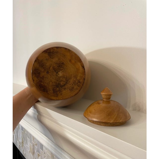 Light Yellow Vintage Modern Solid Wood Turned Urn, Light Honey Color For Sale - Image 8 of 11