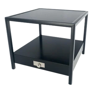 Baker Black Lacquer One Drawer Two Tier Square Side End Table Night Stand