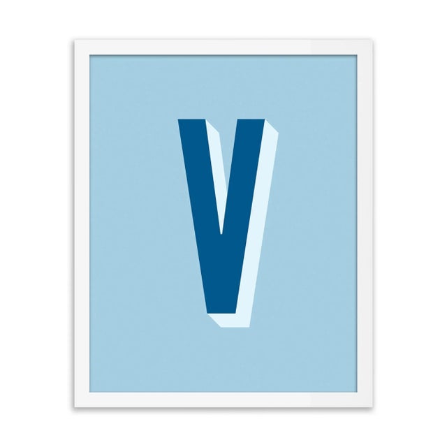 Alphabet Series in Blue, Letter V by Pencil & Paper in White Frame, XS Art Print For Sale