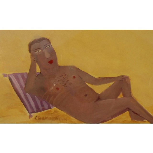 Contemporary Reclining Male Nude at Beach by Ann Chamberlin For Sale - Image 3 of 4