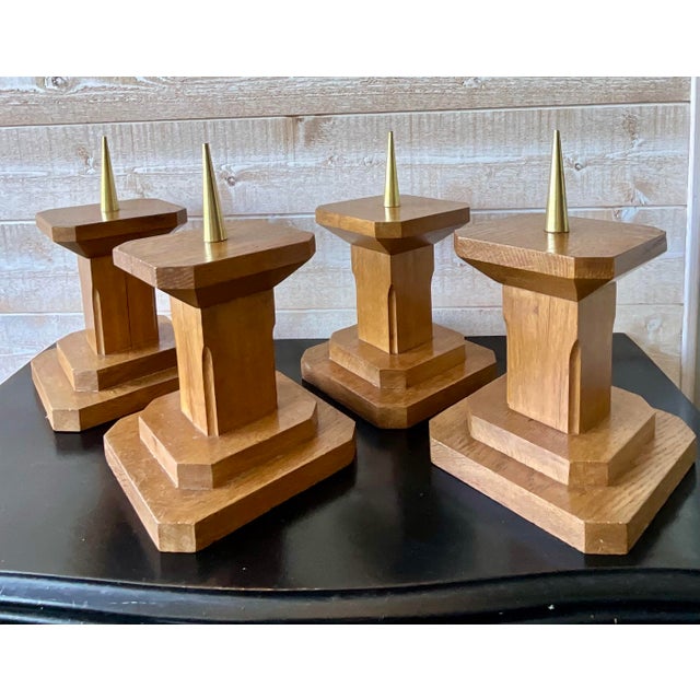 Brown Vintage French Oak Candleholders, 1940s, Set of 4 For Sale - Image 8 of 8