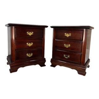 Cresent Chippendale Solid Pennsylvania Cherry 3 Drawer Nightstands - a Pair For Sale