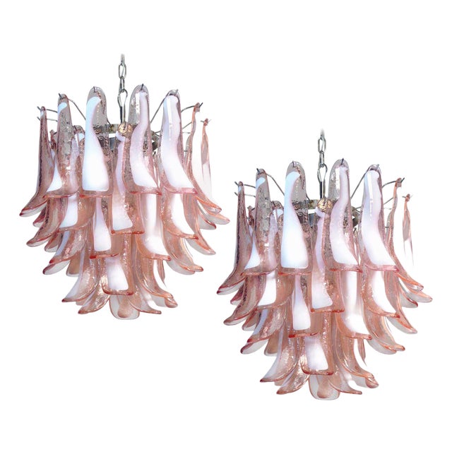 Italian Pink Petal Chandeliers in Murano, Set of 2 For Sale