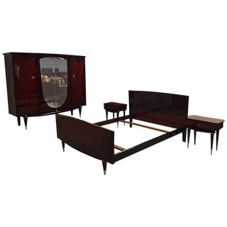 French Art Deco Bedroom Set - Bed, Nightstands and Armoire For Sale
