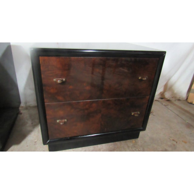 Henredon 1980s Pair Henredon Scene Three Nightstands Tables Mid Century Style Black Modern For Sale - Image 4 of 10