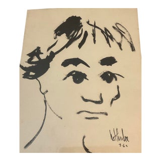 1960s Mid Century Modern Signed Ink on Paper Portrait of Child For Sale