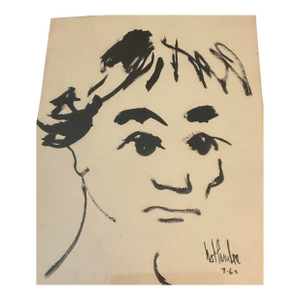 1960s Mid Century Modern Signed Ink on Paper Portrait of Child