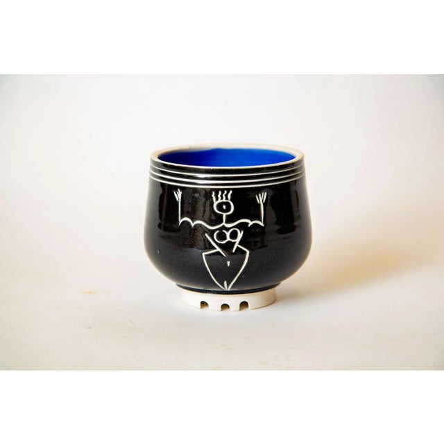 Black, White and Cobalt Blue Ceramic Abstract Bowl Signed Goldenberg For Sale - Image 11 of 11