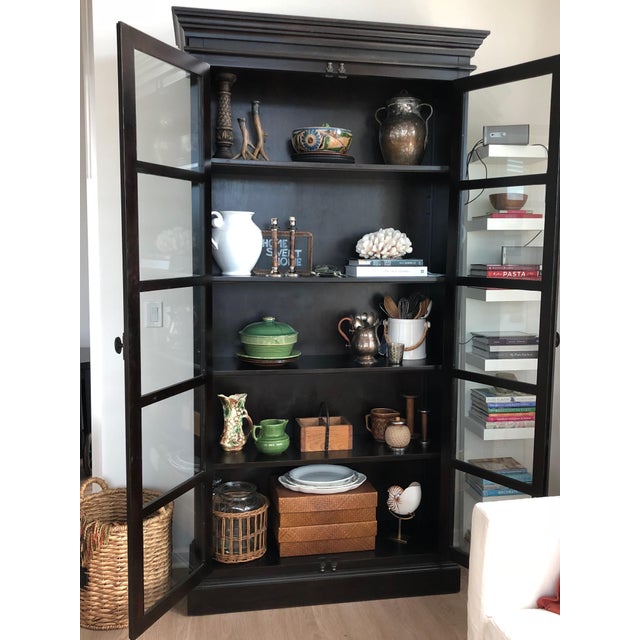 Transitional Tall Black Glass Front With Iron Hardware Chairish