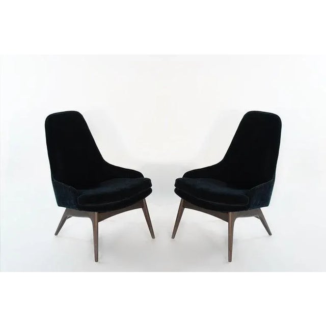 Mid-Century Modern Set of Slipper Chairs by Adrian Pearsall in Navy Mohair, 1950s For Sale - Image 3 of 12