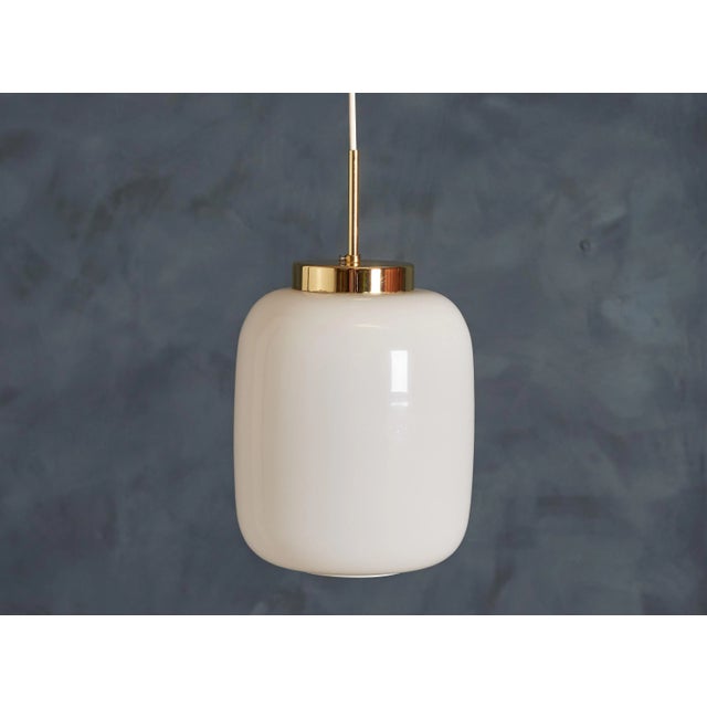 Mid-Century Danish White Glass and Brass Pendant Lamp, 1960s For Sale - Image 9 of 9