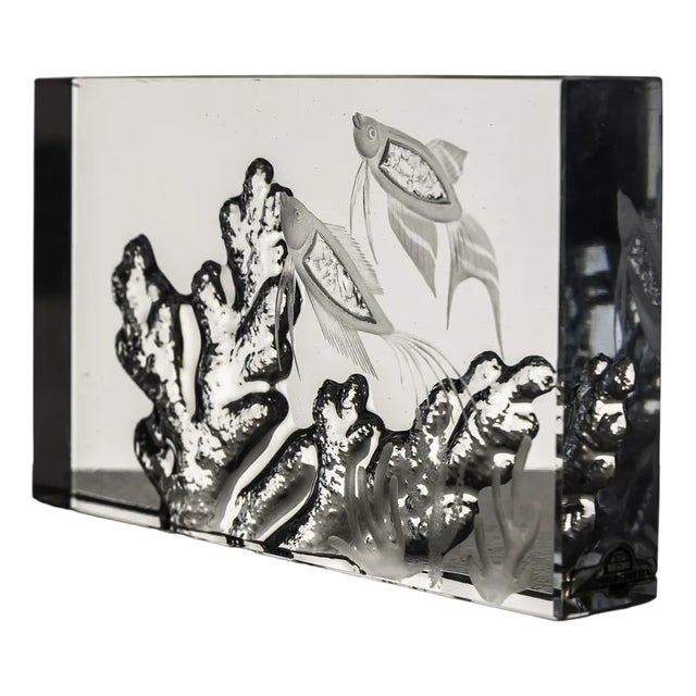 Clear Etched Art Glass Marine Scene from Strömbergshyttan, 1950s For Sale