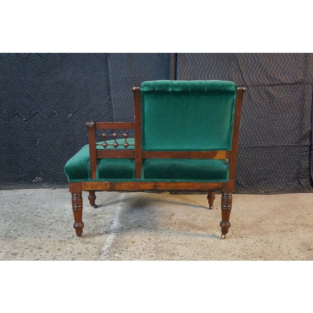 Antique Victorian Eastlake Walnut Ball & Stick Settee Loveseat Corner Chair 34" For Sale - Image 18 of 18