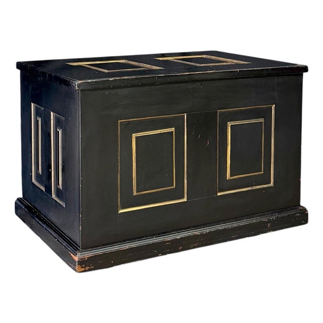 Late 19th Century Painted Cedar Blanket Chest in Black and Gold For Sale