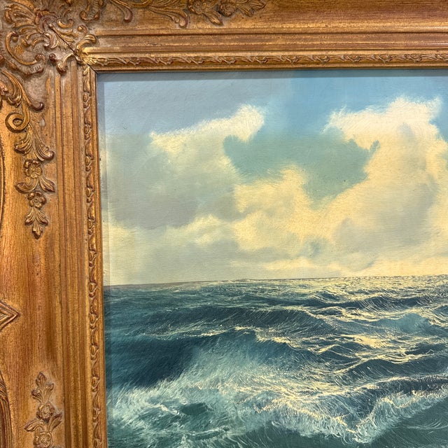 Vintage Seascape Oil Painting – Ornate Gilt Frame For Sale - Image 9 of 12