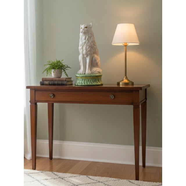 Vintage Italian Glazed Faience Seated Lion Dog Figure on Green Base For Sale In West Palm - Image 6 of 7