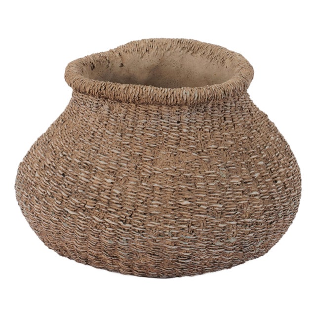 Braided Weave Cement Vase 10"D For Sale